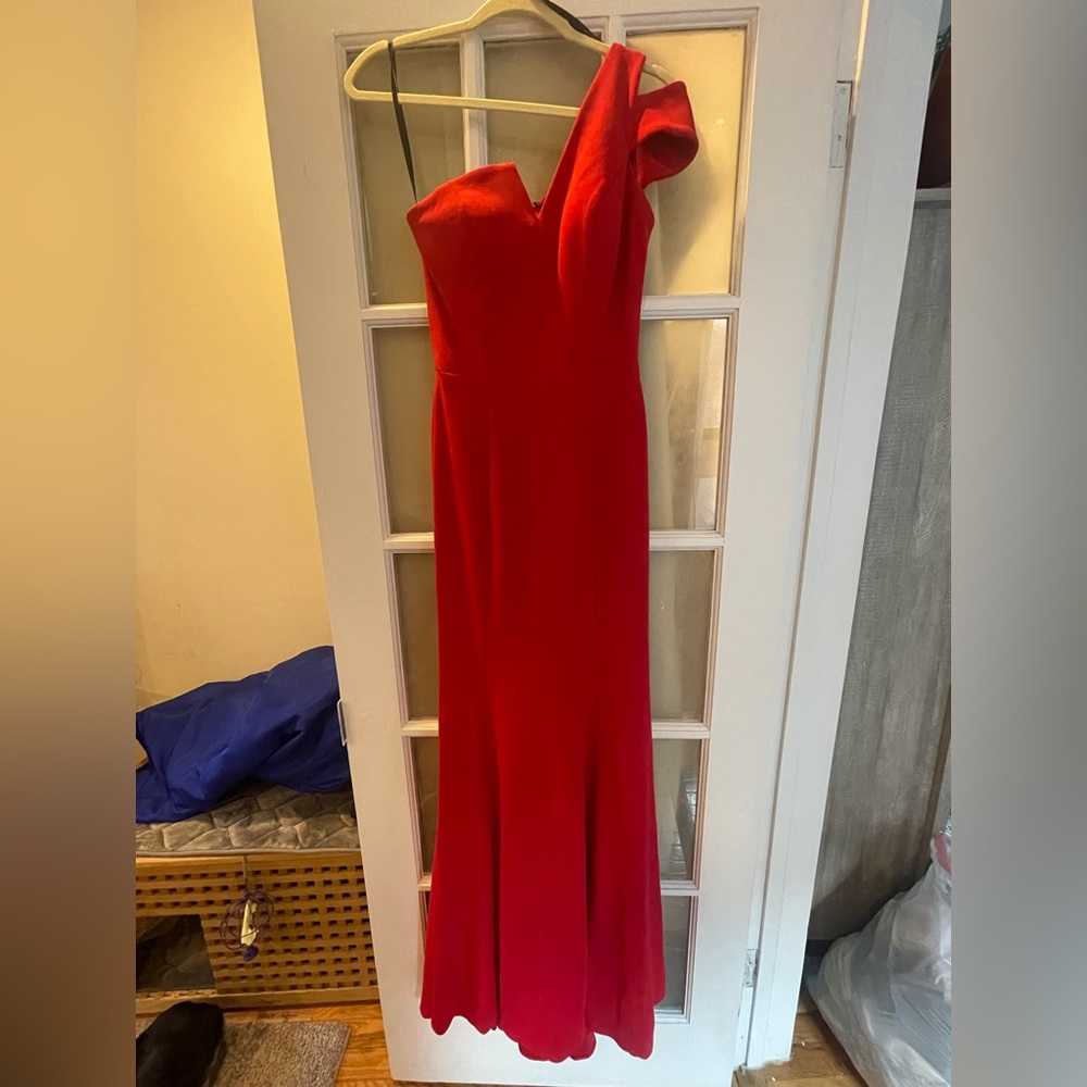 Size 8 (altered size 6) Betsy Adam Red fitted one shoulder gown